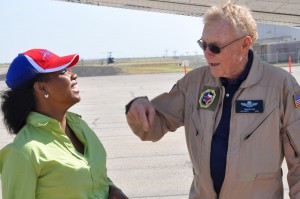 Bob Keating does his best to explain to KMID reporter Kaci Jones what happens when the plane goes down!